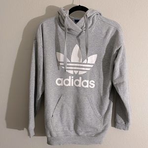 ADIDAS ORIGINALS TREFOIL HOODIE GRAY/WHITE KANGAROO FRONT POCKET BLUE LABEL XS